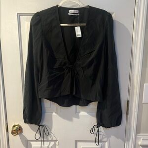 Urban Outfitters Black tie front Blouse medium